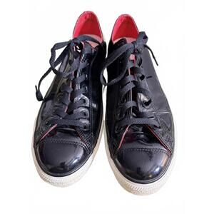 CONVERSE ALL STARS Black Patent Leather Red Interior Mens SZ 11. #111133
